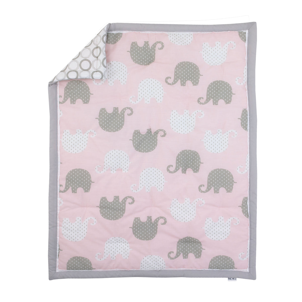 NoJo The Dreamer Pink and Grey Elephant 8 Piece Nursery Crib Bedding Set