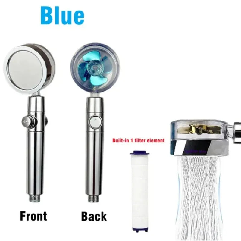 360 Degrees Rotation Handheld Turbo Fan Shower Head High Pressure Water Saving Spray Adjustable Filters Bathroom Accessories