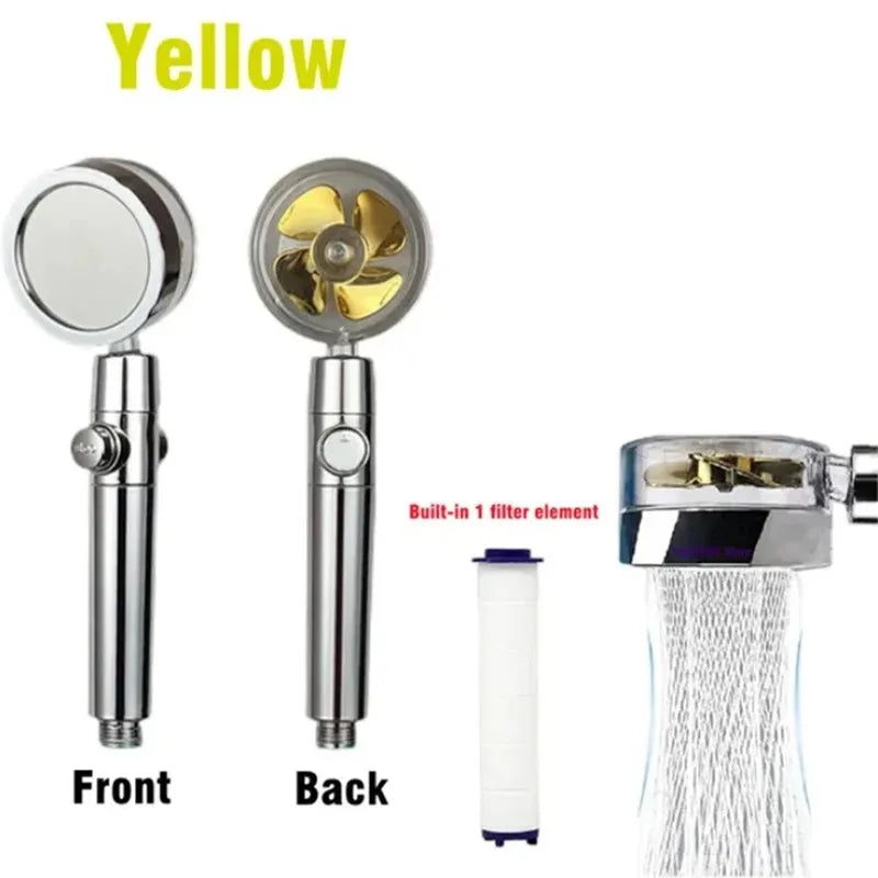 360 Degrees Rotation Handheld Turbo Fan Shower Head High Pressure Water Saving Spray Adjustable Filters Bathroom Accessories
