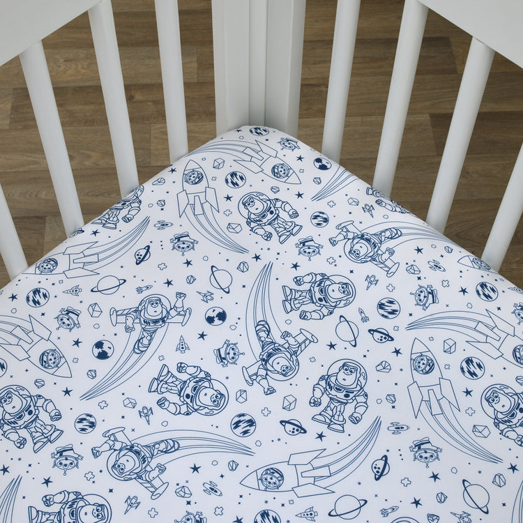 NoJo Disney Toy Story Outta This World Blue and White Nursery Fitted Crib Sheet