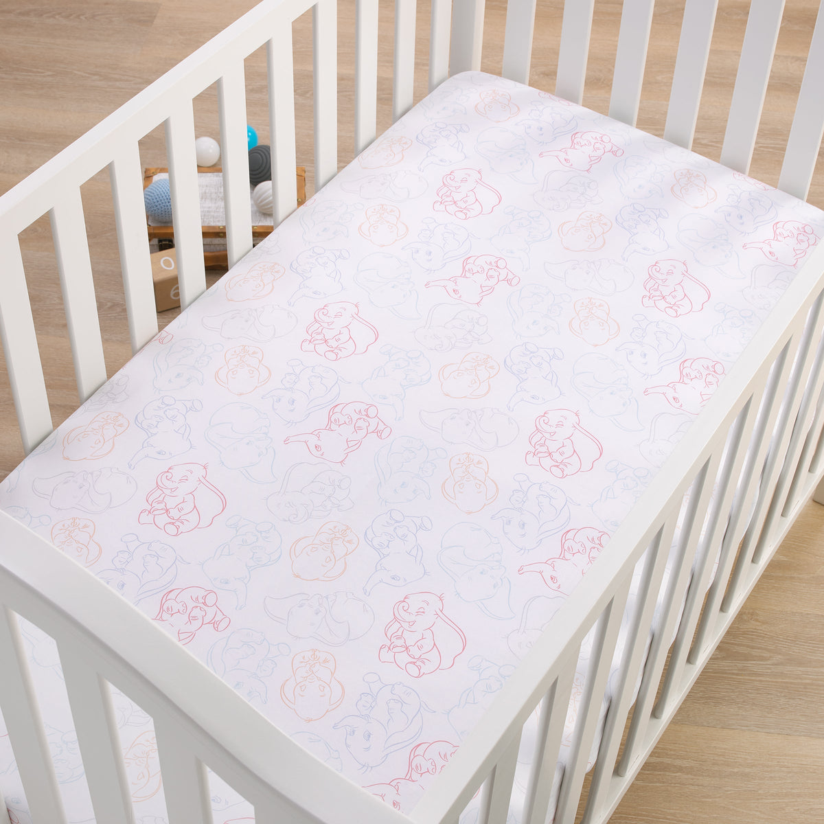 Dumbo Blue, Gray, Pink, and White Nursery Fitted Crib Sheet