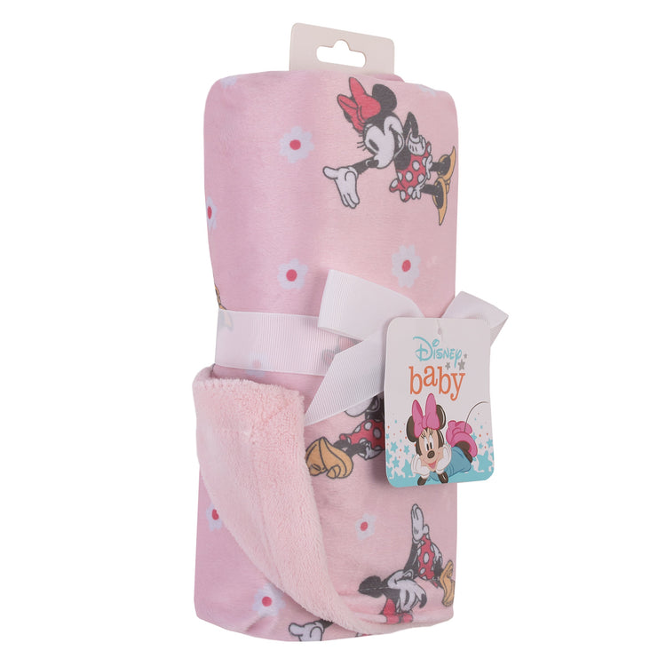 Minnie Mouse Hello Gorgeous Pink and White Deluxe Reversible Super Soft Baby Blanket
