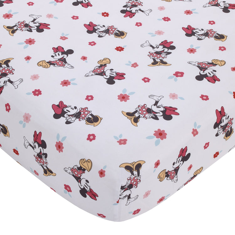 Minnie Mouse Hello Gorgeous Pink and White Floral 3 Piece Nursery Crib Bedding Set - Comforter, Fitted Crib Sheet, and Printed Blanket