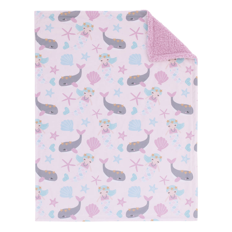 NoJo Sugar Reef Mermaid Pink, Aqua, Gray Super Soft Sherpa Baby Blanket
