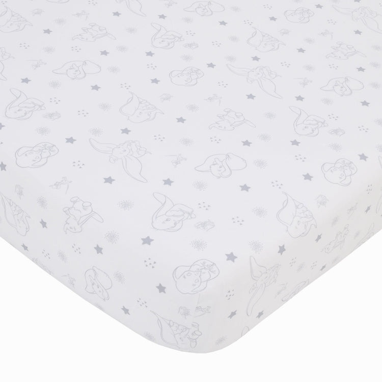 NoJo Disney Dumbo Shine Bright Lil Star Gray and White Stars Nursery Fitted Crib Sheet