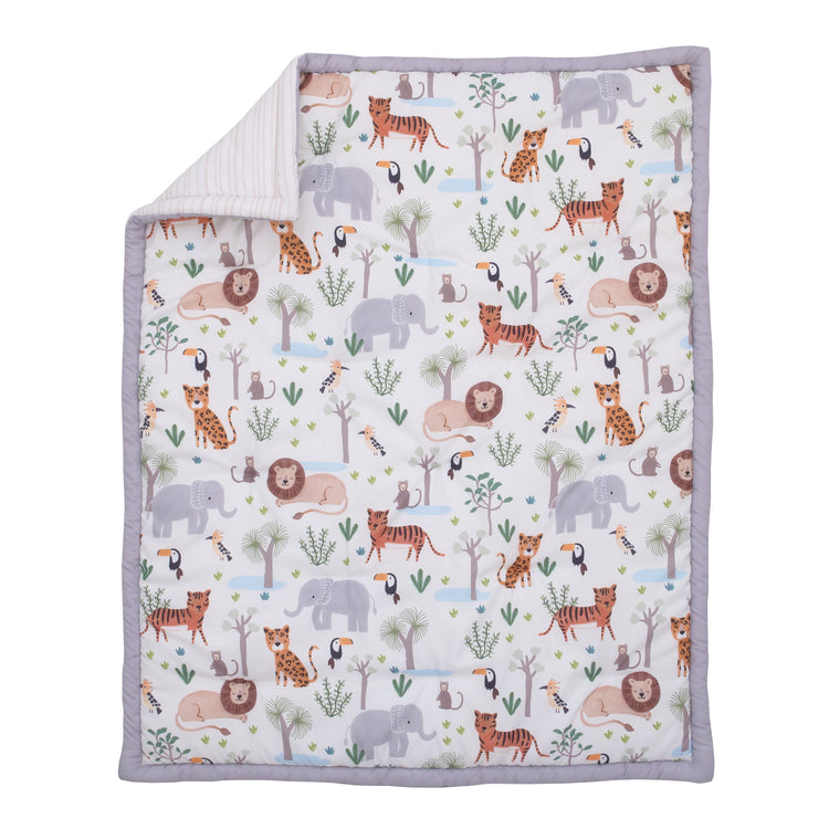 NoJo Growing Wild Grey, Orange, Green and White 8 Piece Jungle Safari Crib Bedding Set