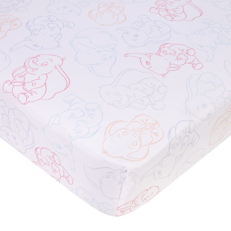 Dumbo Blue, Gray, Pink, and White Nursery Fitted Crib Sheet
