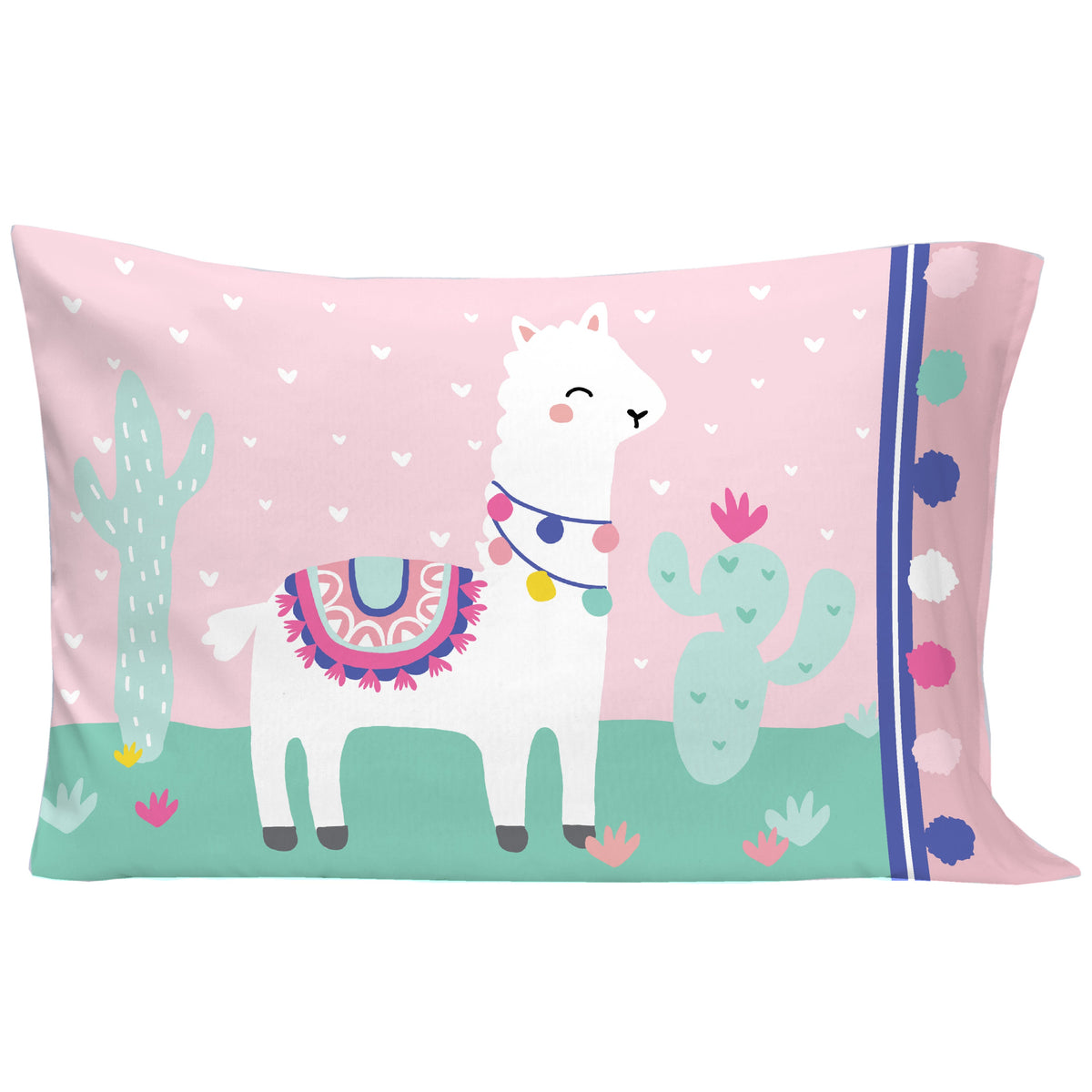 Everything Kids Pink and Mint Llama 4 Piece Toddler Bed Set - Comforter, Fitted Bottom Sheet, Flat Top Sheet, Reversible Pillowcase