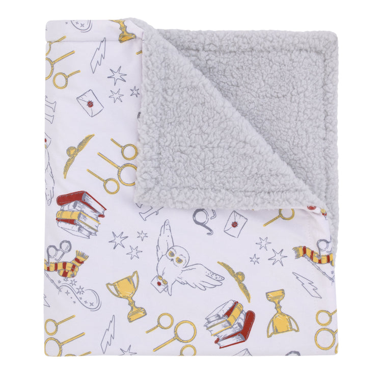Harry Potter White, Gold, and Red Sherpa Baby Blanket